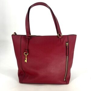 Fossil Tara Leather Shopper Tote Handbag Dark Red Career Statement Classic